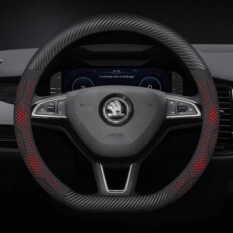Coprivolante in Fibra di Carbonio e Pelle Scamosciata per Skoda Octavia Fabia Rapid Superb Karoq Kodiaq Scala Citigo Kamiq, Accessori Auto