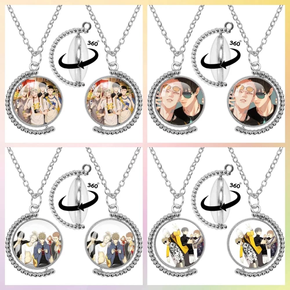 Collana Rotante a Doppia Faccia da 25mm Anime 19 Days, con Ciondolo in Vetro Fatto a Mano Old Xian Hetian Jian Yi e Orecchini, Gioielli