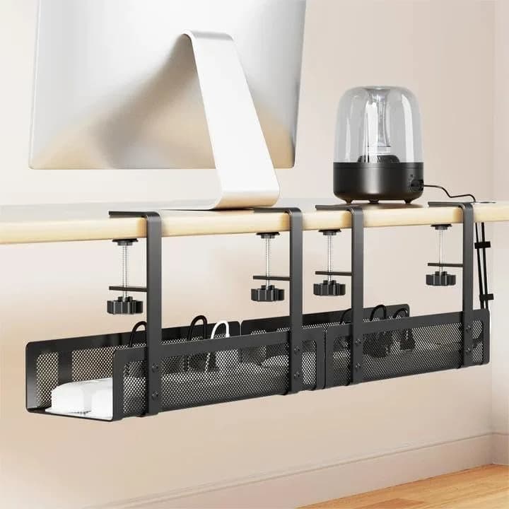 Set di 2 Vassoi Portacavi Sotto Scrivania, Organizzatore Cavi da 70 cm Senza Foratura con Morsetto per Tavoli Fino a 7,6 cm di Spessore