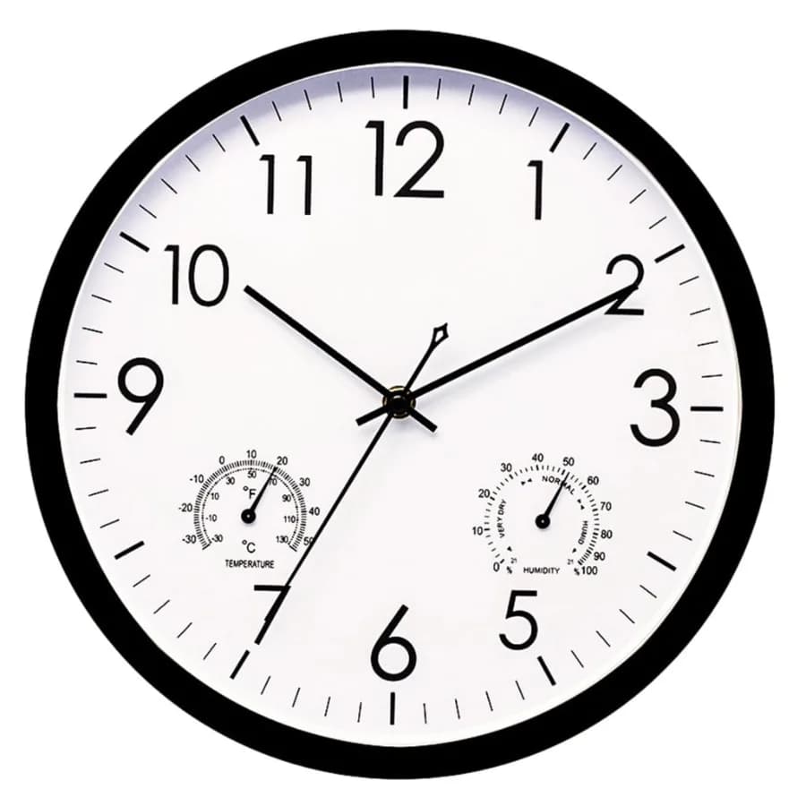 12Inch Thermometer Hygrometer Wall Clock Wall Mounted Decorative Hanging Clock