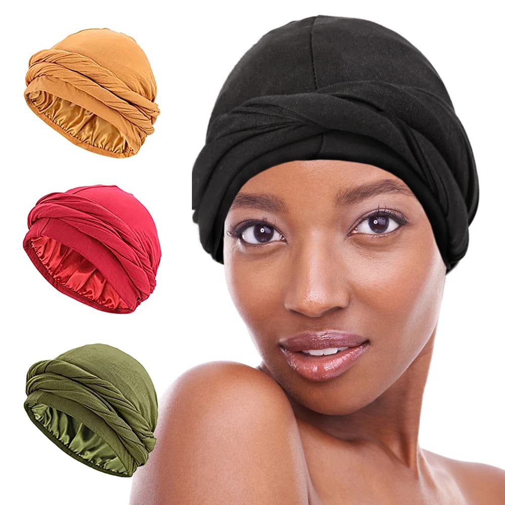 Turbante Unisex HeadWrap HaloTurban Durag comodo cappello chemio foderato in raso foulard Hijab musulmano turbante foulard Dropship