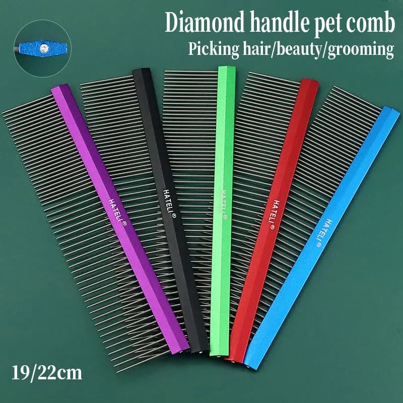 Pettine professionale per toelettatura Pettine per cani Pettine per animali a doppio dente Pettine a fila sparsa e densa Rimuove i peli di nodi e aggrovigliamenti