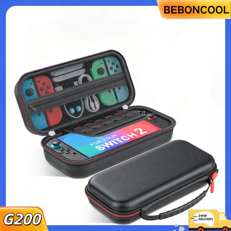 BEBONCOOL G200 Custodia da Trasporto Nera Facile da Pulire per OLED/Switch2 - Slot per Schede di Gioco, Accessorio Controller, Viaggio e Gioco