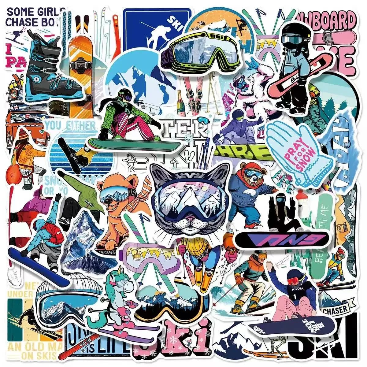 50 Adesivi da Sci, Adesivi Cartoon per Sport Invernali all'Aperto, per Snowboard, Skateboard, Casco, Auto, Laptop, Valigia, Regali