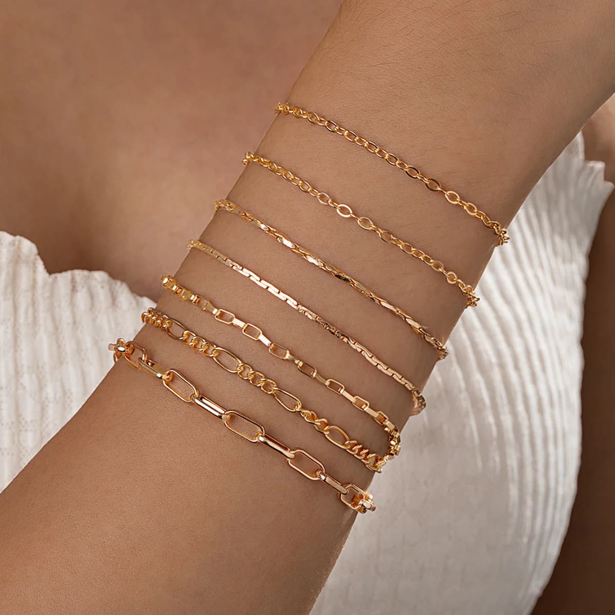 7 pezzi di catena semplice e alla moda, bracciale da donna in lega multipla impilata