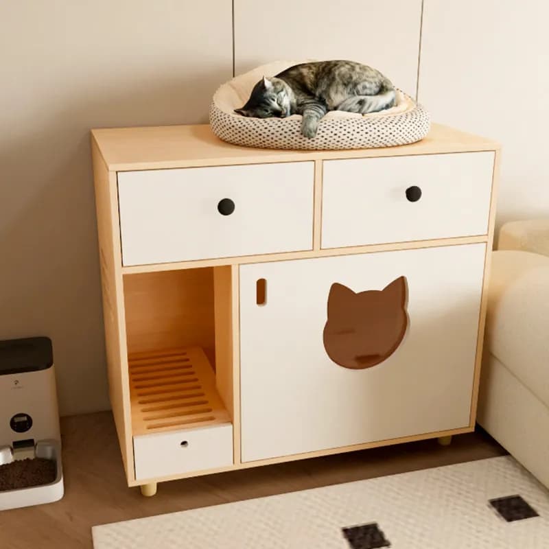 Custom pet cat toilet with anti-sand cat litter box integrated cabinet, balcony cabinet, enclosed , solid wood
