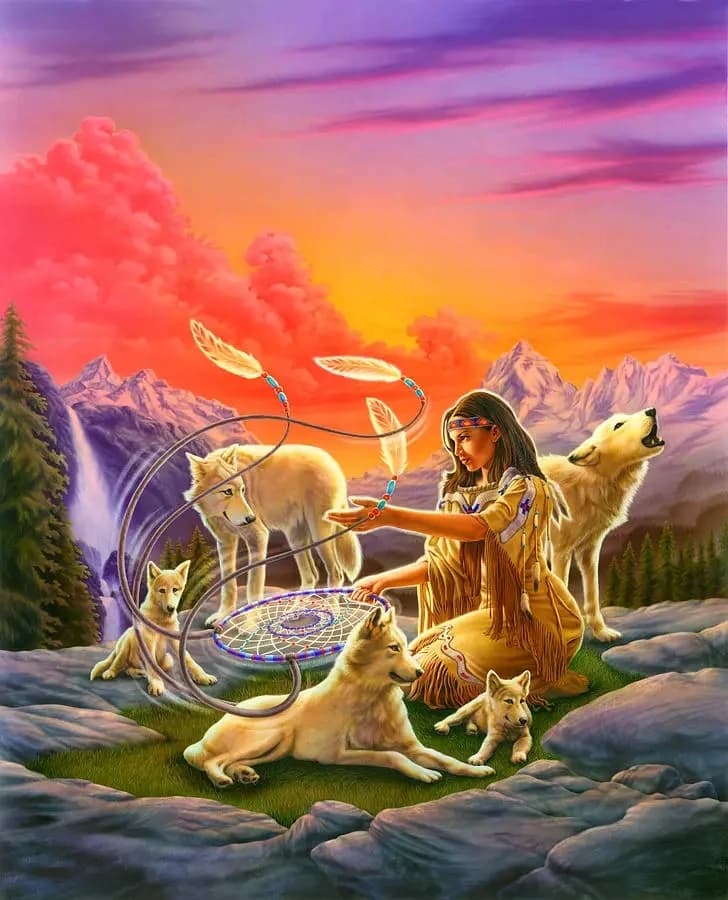 JMINE Div 5D indian dream catcher wolf animal Full Diamond Painting cross stitch kits art portrait 3D paint by diamonds