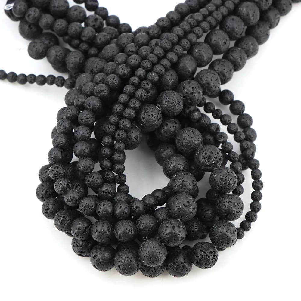 Commercio all'ingrosso di lava vulcanica nera naturale 4 6 8 10 12mm perline sparse rotonde per la creazione di gioielli braccialetto collana regalo pendenti e ciondoli accessori