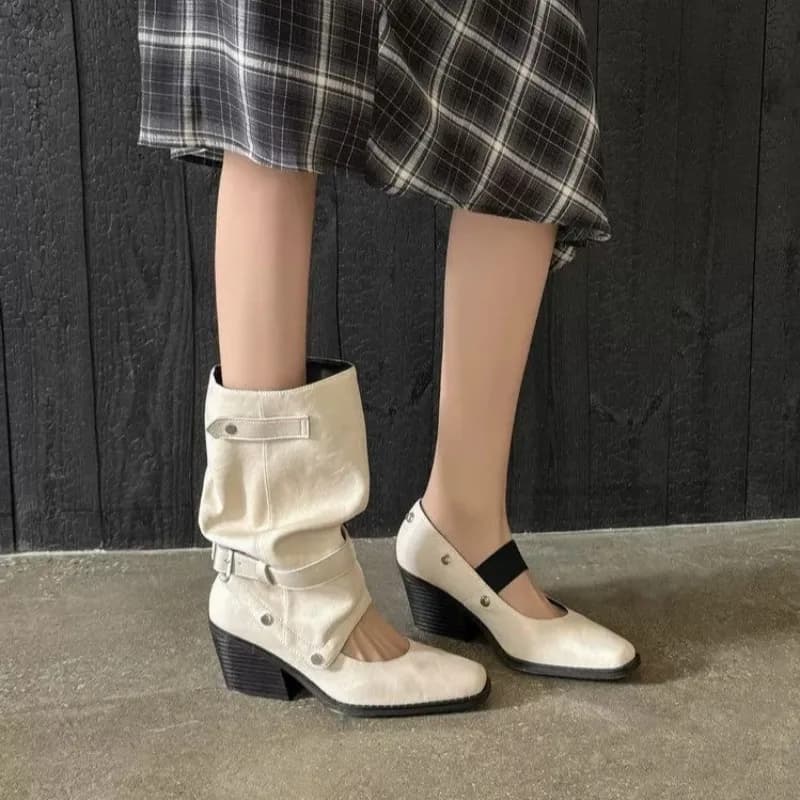 Detachable Two-wear Ballet Sandals 2026 Summer New Hollow Inner Heightened Belt Buckle Mid-leg Boots
