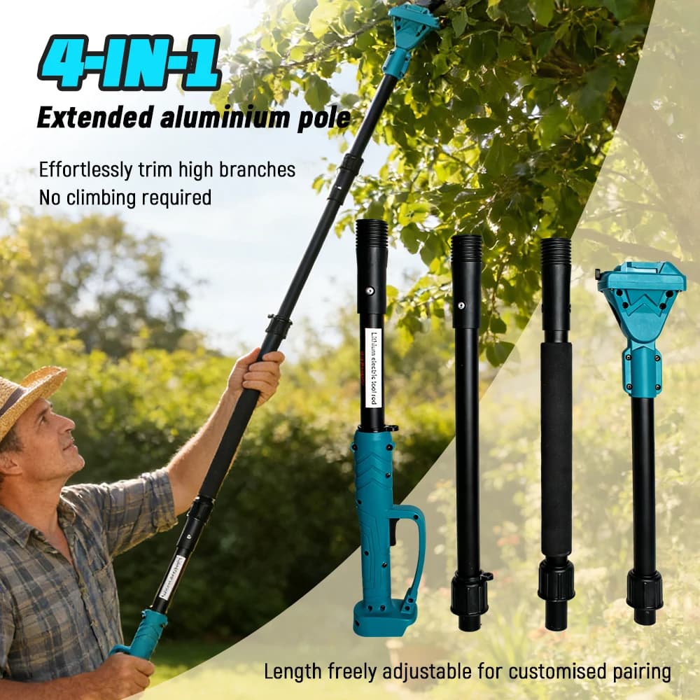 Wireless pruning scissors with telescopic rod and rotating head, from 1 to 2 meters, for pruning trees, compatible with Makita