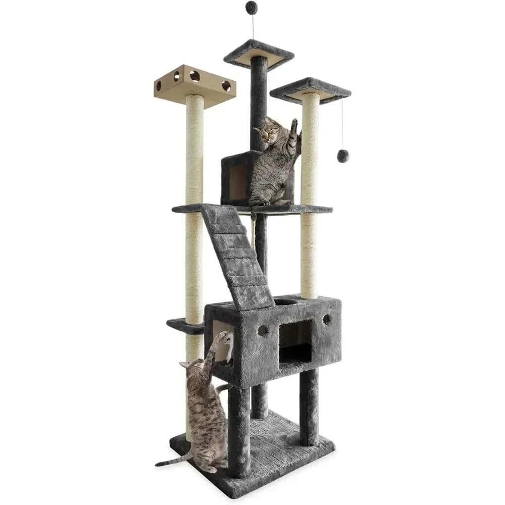 Offerta imperdibile: Tiragraffi Furhaven da 176 cm per gatti da interno, con pali in sisal, 2 cucce e giocattoli - Tiger Tough Double Decker