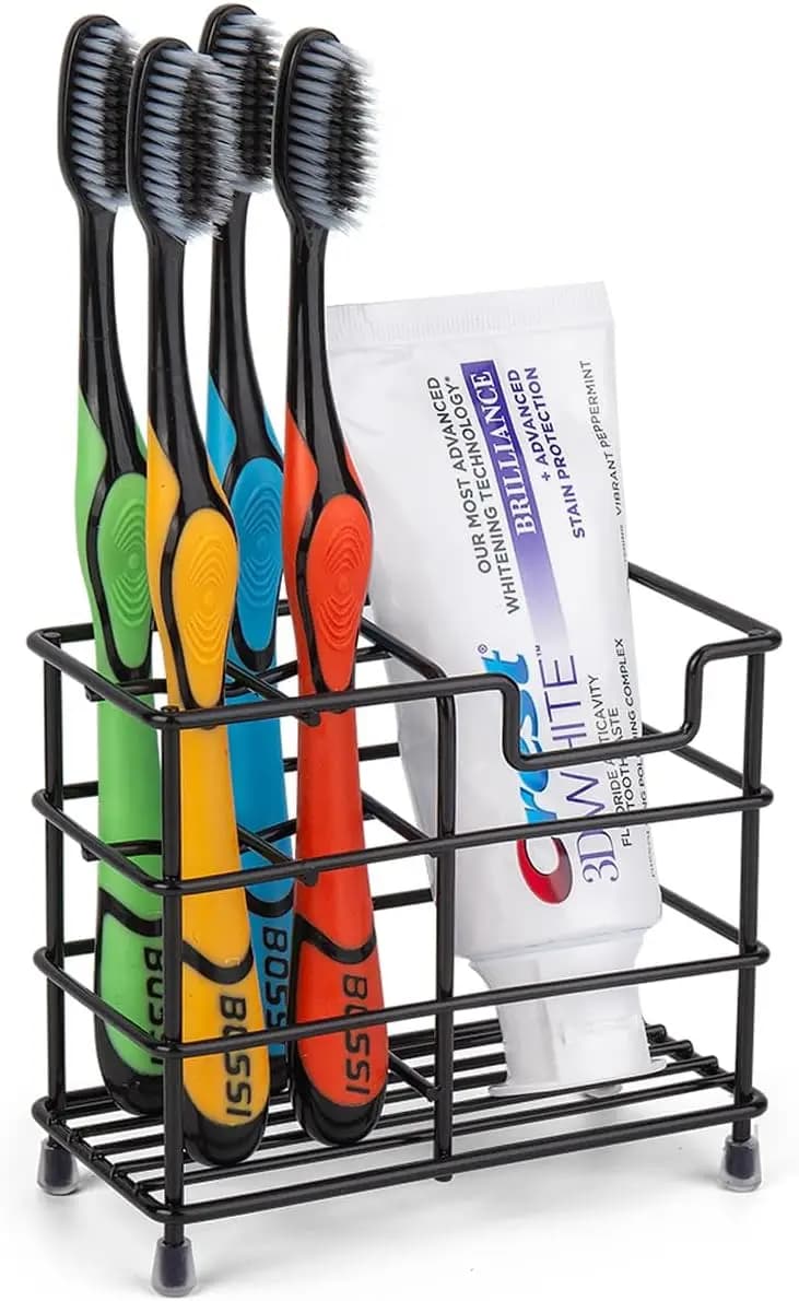 Portaspazzolini in Acciaio Inox Nero per Bagno, Organizzatore per Dentifricio e Spazzolini