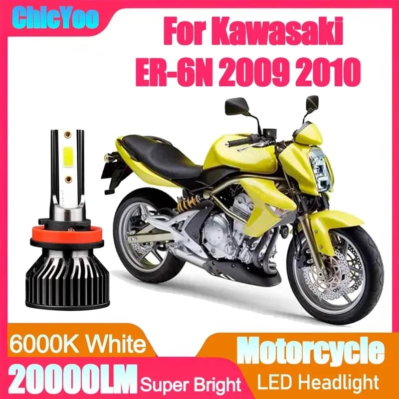 1PCS 20000LM High Power Motorcycle LED Headlight 6000K Super White Motorbike Lamp Canbus No Error For Kawasaki ER-6N 2009 2010