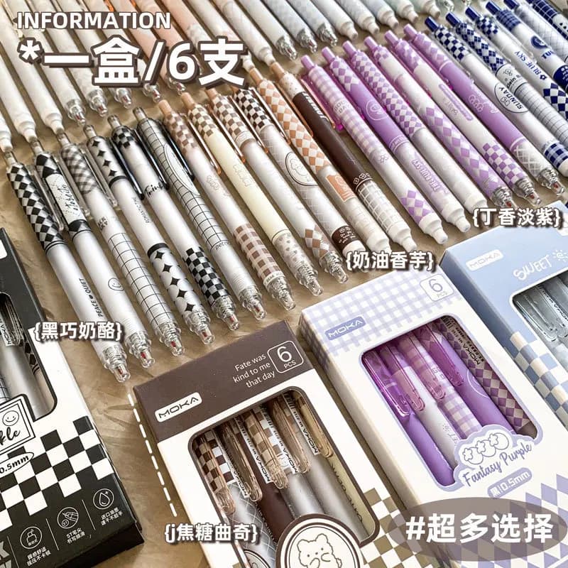 6 pezzi carino set di penne gel pressa ad asciugatura rapida penna a sfera 0.5mm inchiostro nero scrittura penna liscia cancelleria studente scuola forniture per ufficio