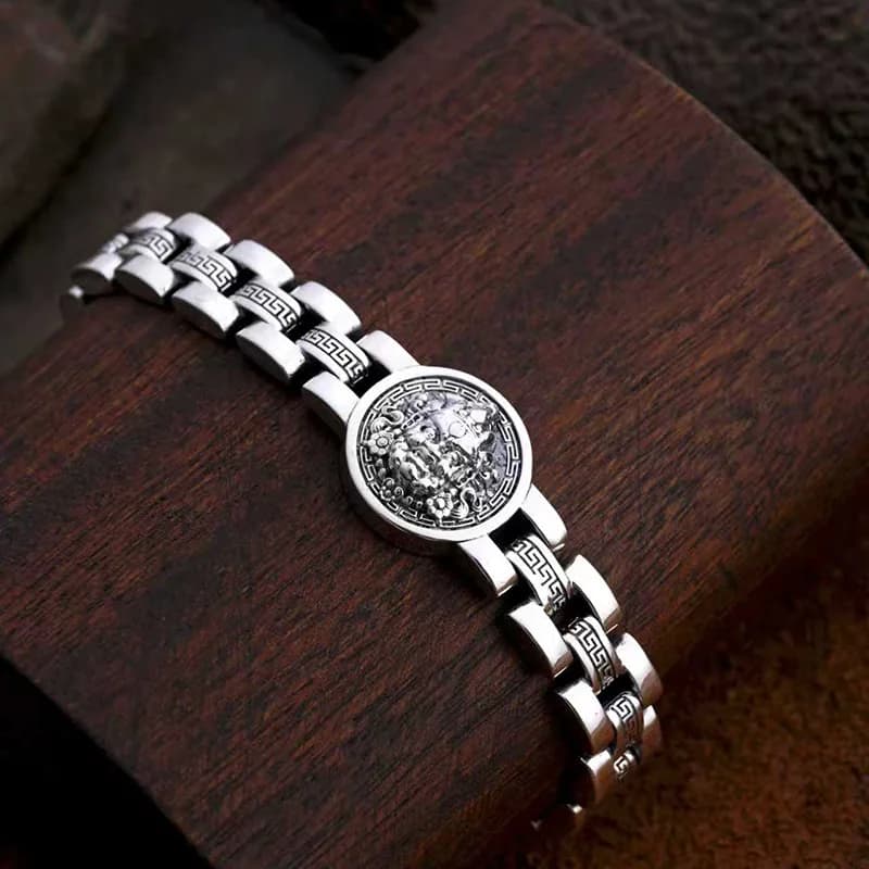 Silver color retro new Chinese style God of Wealth watch chain men's domineering bracelet jewelry