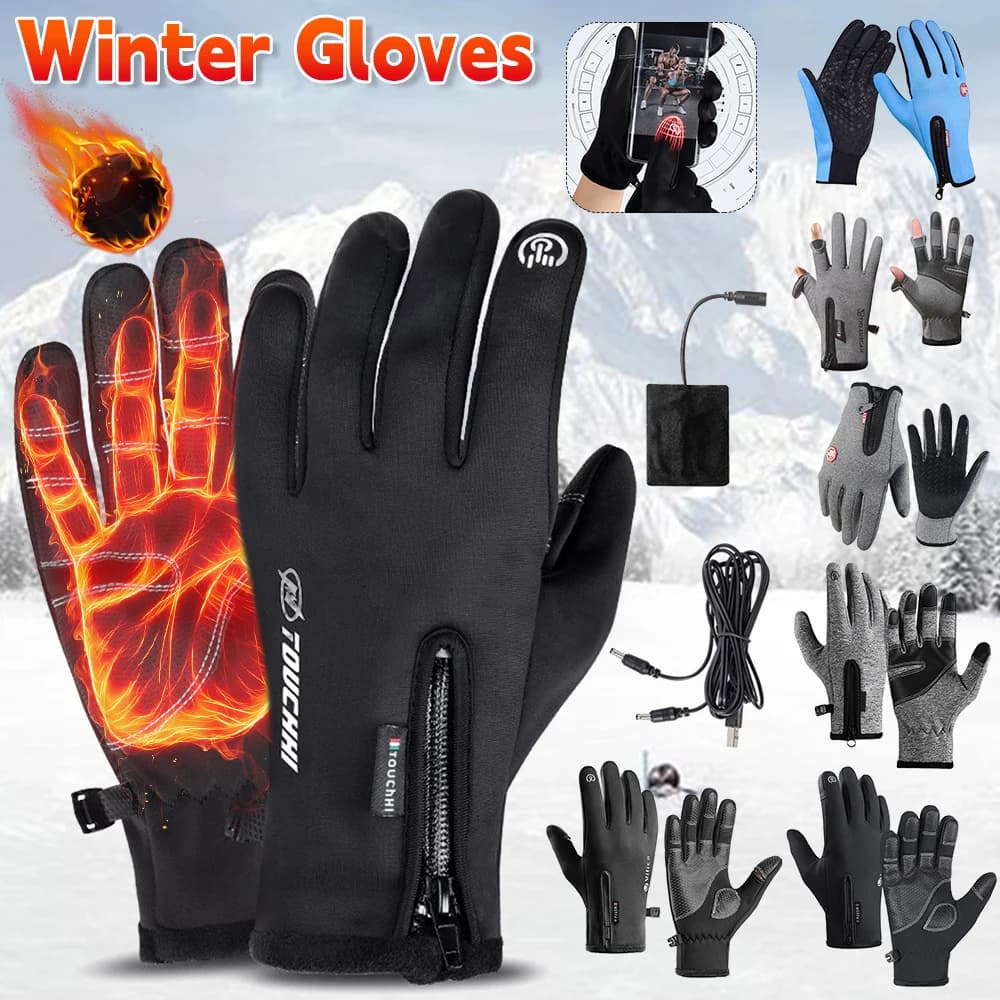USB Touch Screen Gloves Heating Thermal Gloves Winter Ski Gloves Anti-slip Electric Bike Hands Guide Hiking Man