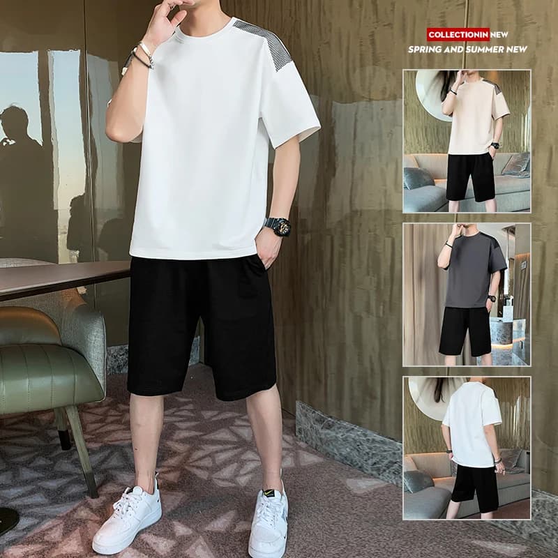 Set Due Pezzi in Puro Cotone per Uomo: T-Shirt a Maniche Corte con Collo Rotondo e Pantaloncini, Abbigliamento Sportivo Casual Estivo Marca JXAETE