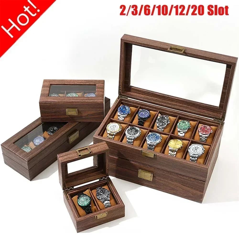 New Style 2/3/6/10/12/20-Bit Retro Imitation Wood Grain Leather Watch Box Creative Gift Box For Watch and Jewelry Storage Case