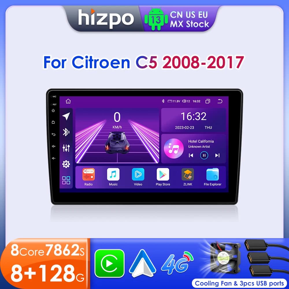 Hizpo Android 13 Autoradio Lettore per Citroen C5 2008 - 2017 Stereo Multimediale Sistemi Intelligenti Video Carplay GPS 7862 Audio