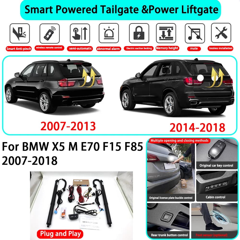 Kit Portellone Elettrico Automatico Intelligente per BMW X5 M E70 F15 F85 2007-2018, Chiusura con Chiave, Plug and Play