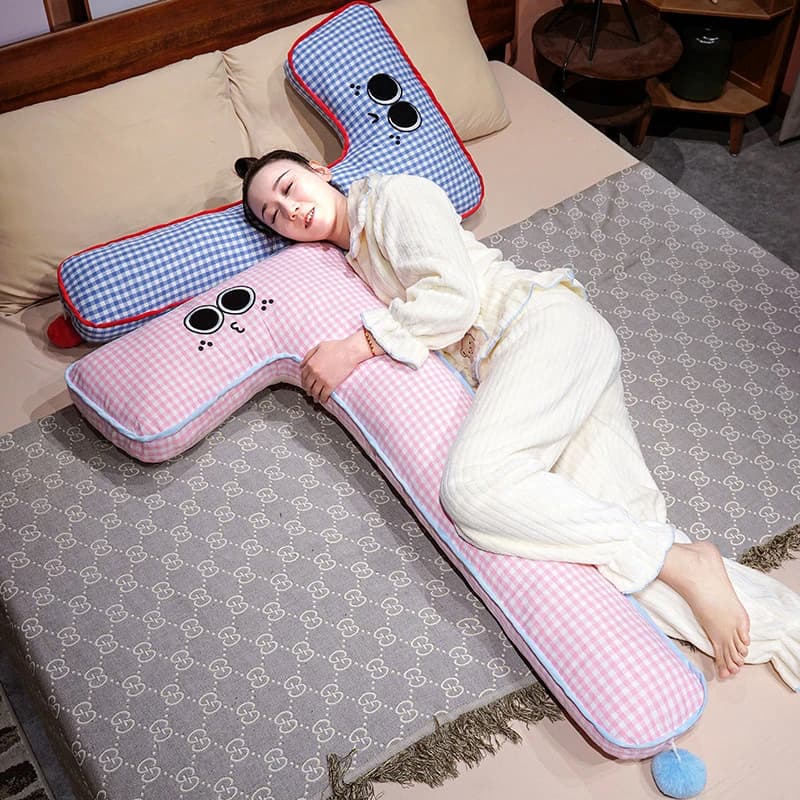Cuscino Lombare a Forma di 7 per Adulti, in Peluche a Quadri, per Casa, Ufficio, Sedia, Letto, Divano, Decorazione