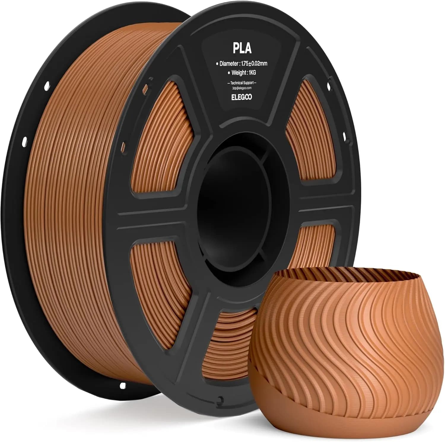 1.75mm Brown PLA Filament 1KG, 3D Printer Filament Dimensional Accuracy +/- 0.02mm, 1kg Spool (2.2lbs) Fit Most FDM 3D Printers