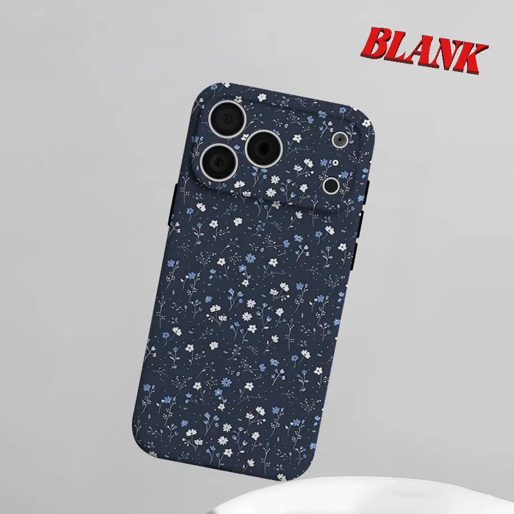 Custodia per telefono 2-in-1 blu navy floreale per iPhone 17 16 15 14 13 Pro Max Air 16e INS, cover rigida in PC con bumper a fiori
