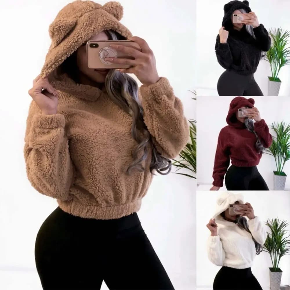 Felpe con cappuccio con orecchie da orso a maniche lunghe calde Capispalla in tinta unita Felpe con cappuccio in peluche Pullover Abbigliamento Felpa in pile sfocato invernale