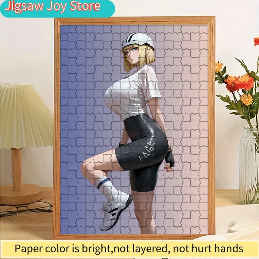 High quality Anime Samui paper puzzle in short sleeved white t-shirt, black cycling shorts, white helmet, white socks and