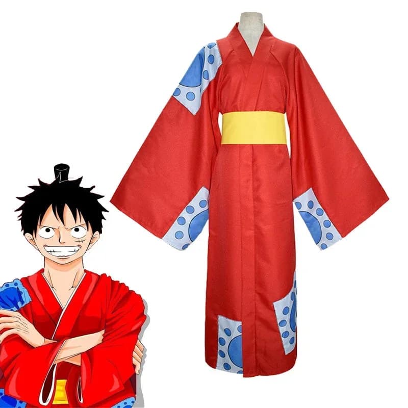 Anime pièce Pirate Rufy Cosplay Costumes singe D Rufy Wano village Arc chapeau Kimono carnaval adult party rouge Yukata tenue