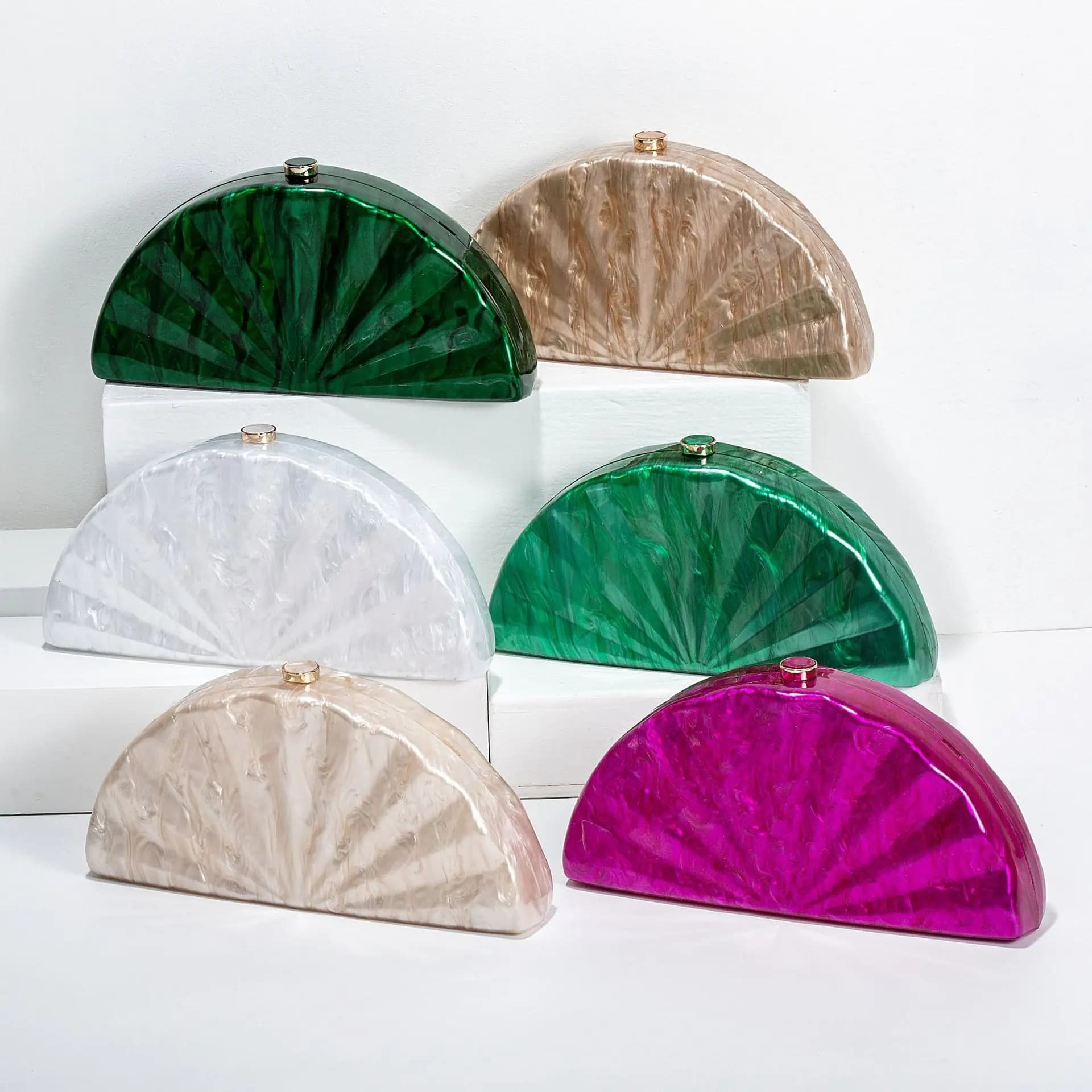 Borsa da donna con pochette da giorno in acrilico a forma di botte circolare a mezzaluna di marca da donna, mini borsa da sera per feste estive in marmo da spiaggia