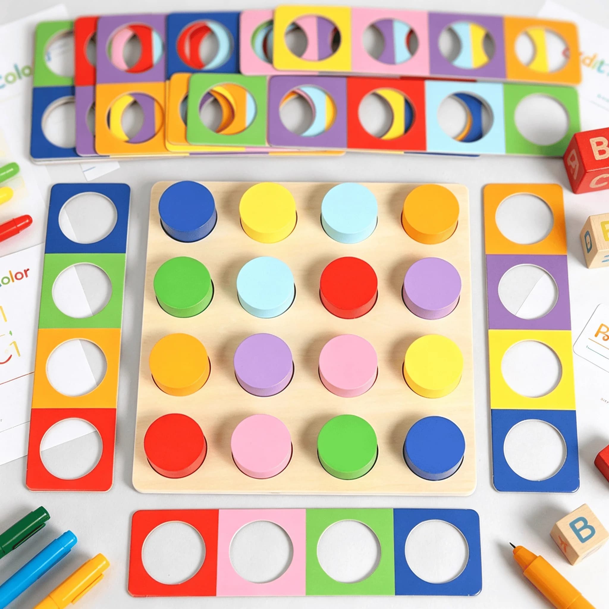 Children's Wooden Puzzle Matching Game Color Recognition Montessori Educational Toy Logic Thinking Training Tool 3+Y