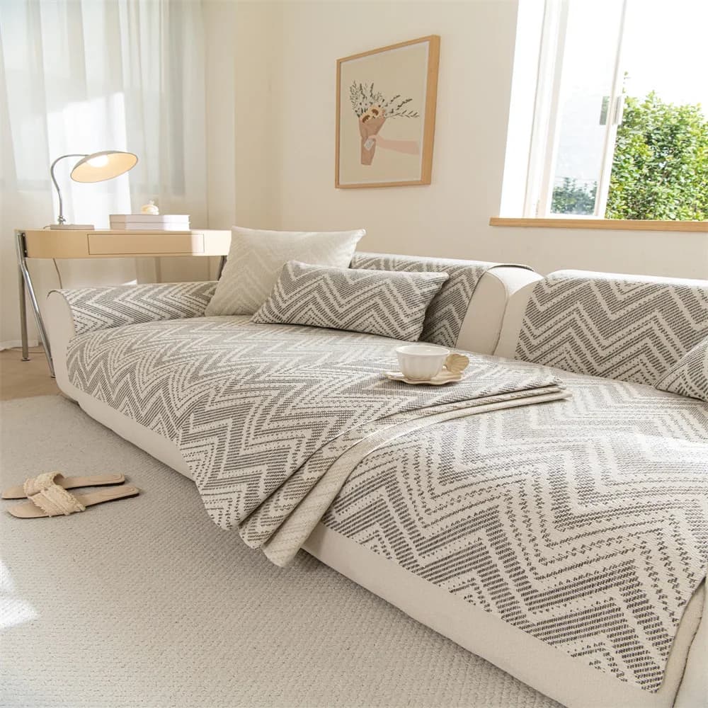 New Retro Chenille Sofa Cushion Fixed Non Slip Straight Row Cover Cloth Four Seasons Universal