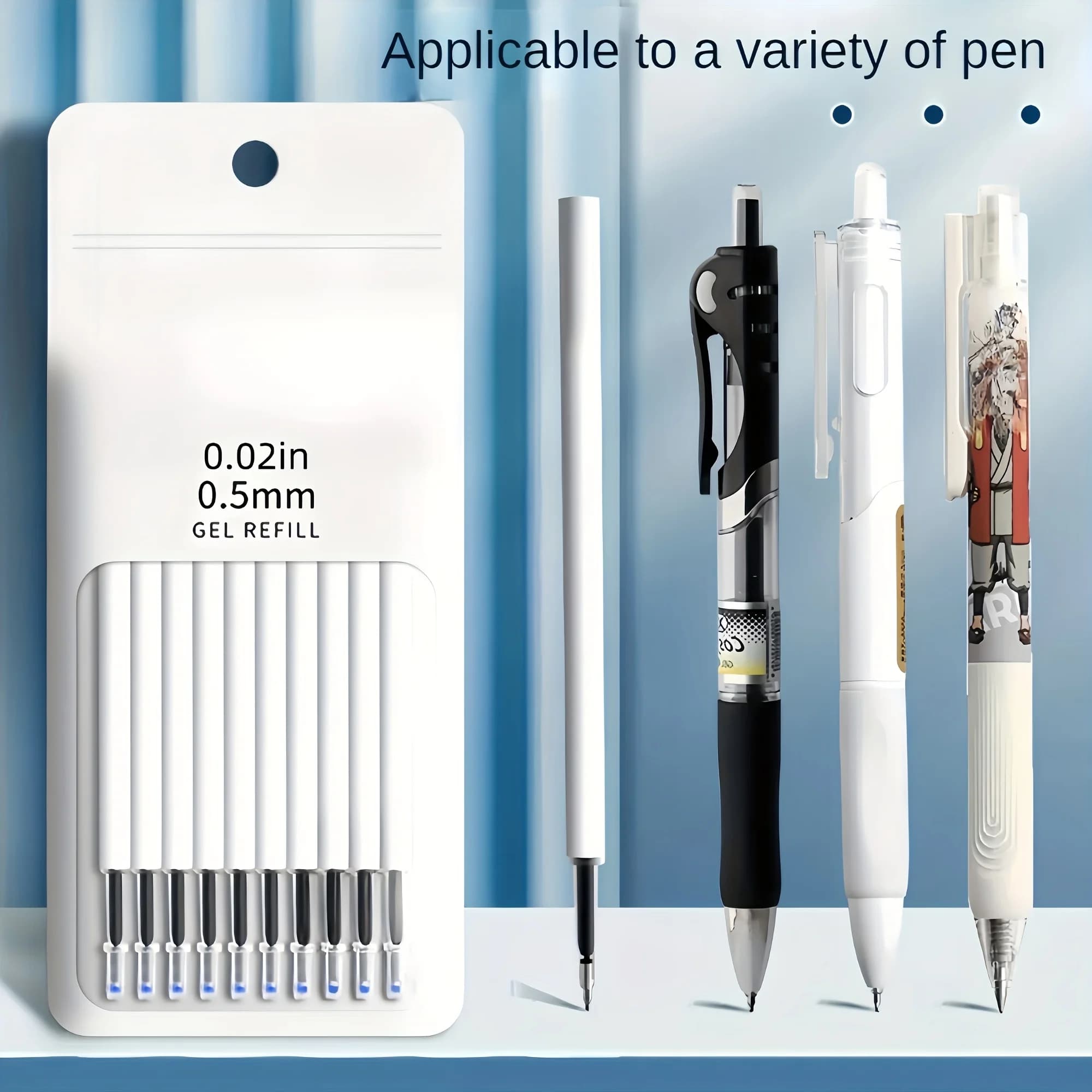 Confezione da 10 ricariche di inchiostro gel nero da 0,5 mm, asciugatura rapida, grande capacità, scrittura fluida, compatibili con vari penne retrattili