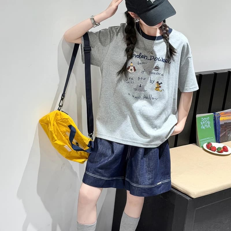 Maglietta a Maniche Corte in Puro Cotone per Bambine, Stile Coreano Carino, Abbigliamento per Bambini