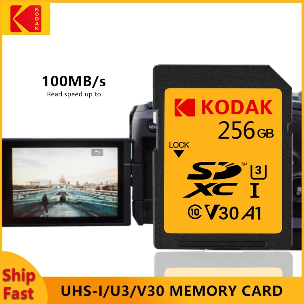 Scheda SD KODAK classe ad alta velocità 10 256GB 128GB 64GB V30 carte scheda di memoria sd schede SD Full Size per fotocamera