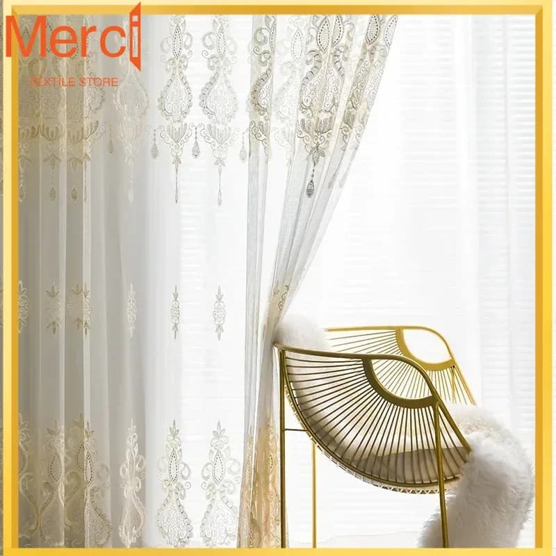 Light Luxury Bedroom Balcony White Yarn Sheer Curtain American Style Tulle Curtains For Living Room Embroidered Window Screen