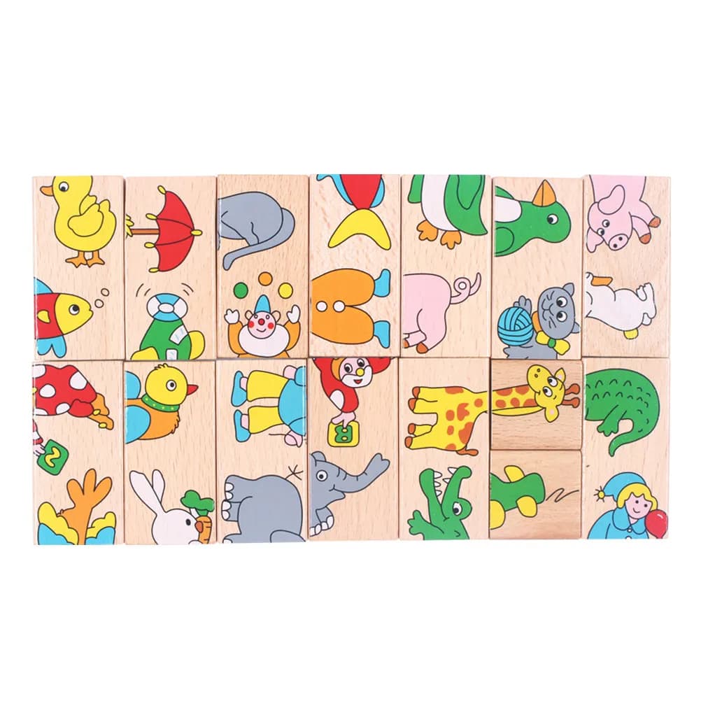 1 set di puzzle domino per bambini con motivo animale, in legno, educativo, creativo, per l'apprendimento precoce, per bambini, con blocchi di puzzle a forma di cartone animato