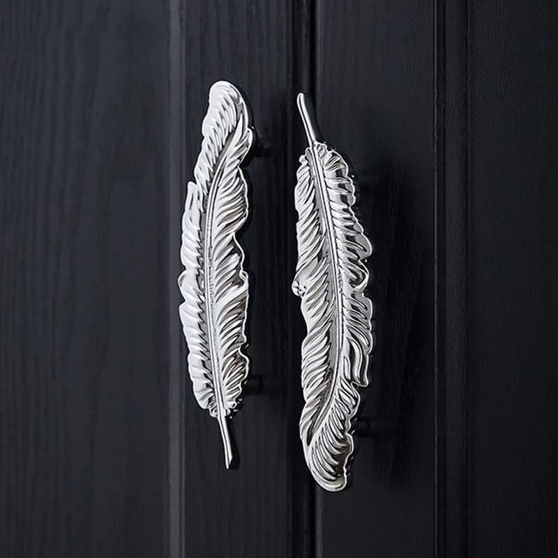 Maniglia Moderna Creativa in Ottone a Forma di Piuma per Porte di Armadi, Cassetti, Guardaroba e Cantinette, Maniglia Piccola Personalizzata