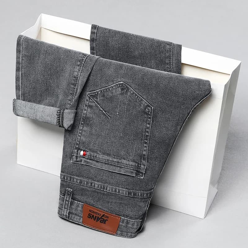 Men's Stretch Slim Fit Jeans Gray Korean Fashion Skinny Small Straight Denim Pants Spring Autumn Casual Trousers Male Clothes