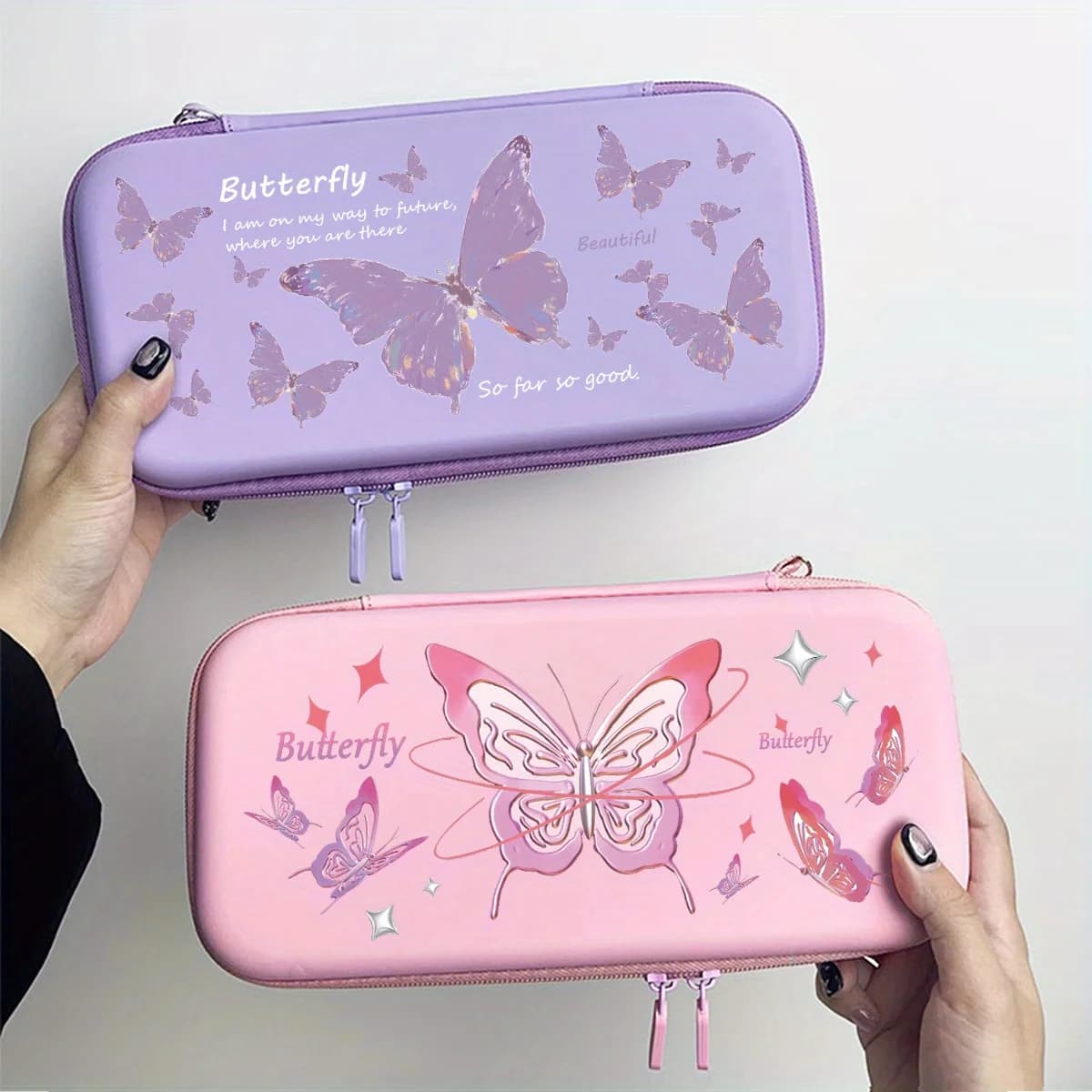 Portable Travel Bag for Nintendo Switch with Purple Pink Butterfly Antique Case for Organizing Game Accessories