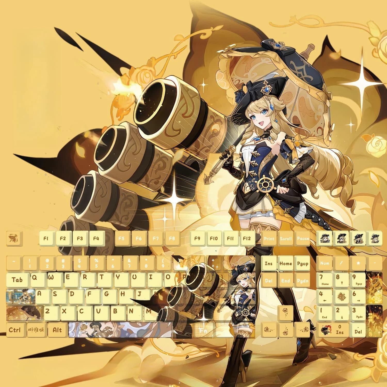 128 tasti/set Genshin Impact Navia Caspar PBT Copritasti Giochi Anime Beauty Girl Copritasti Cherry Altezza per tastiere meccaniche fai da te
