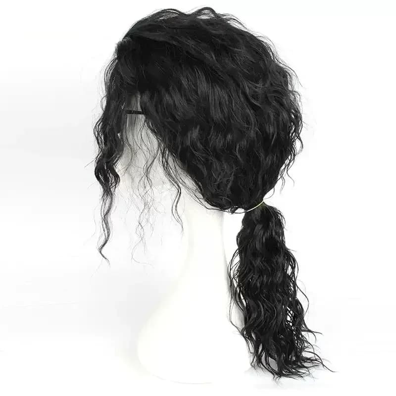 MJ Michael Cosplay Black Wig Jackson Michael Role Play Medium Long Curly Black Hair Pigtail Wig Halloween Role Play Prop Cos