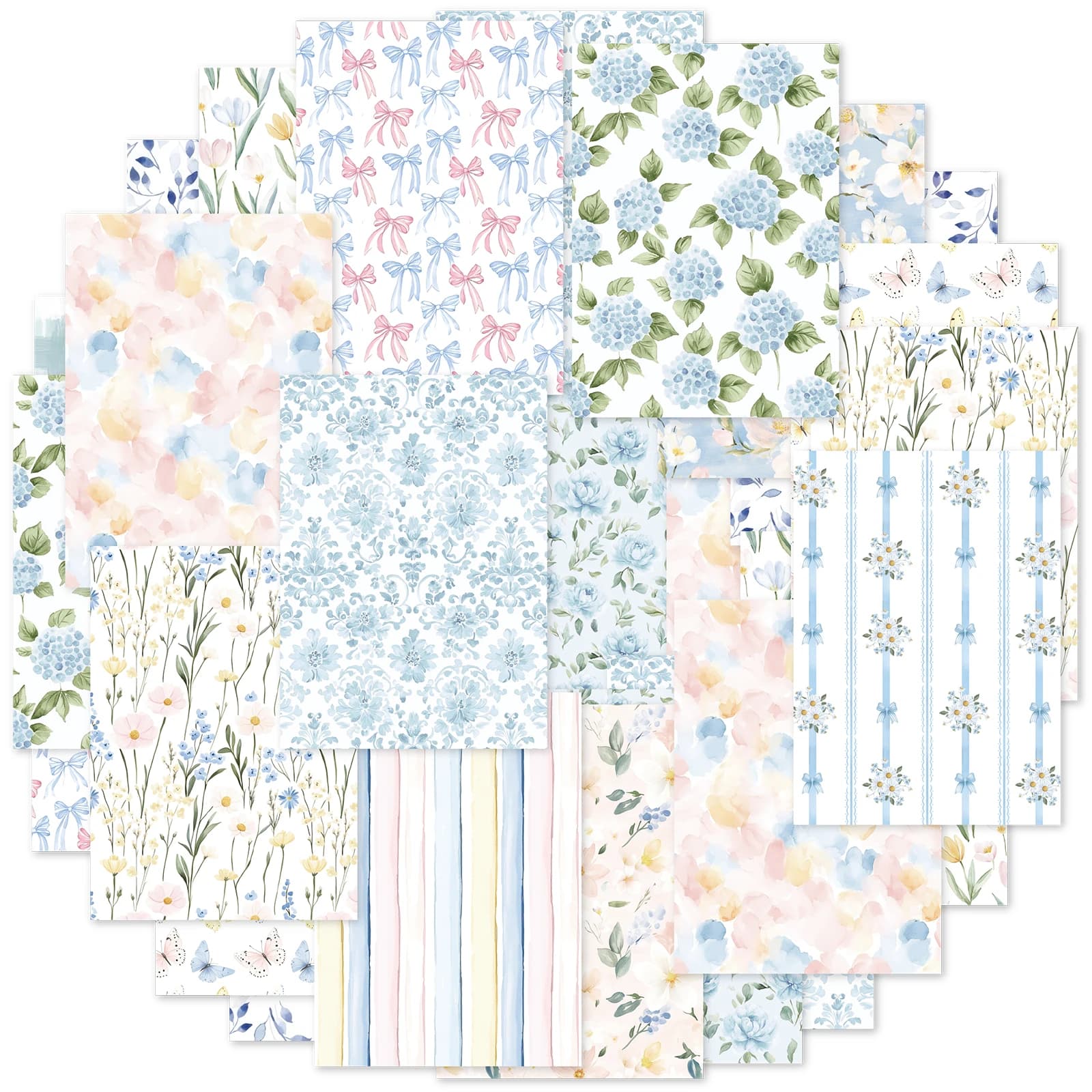 Etori Life Misty Blue Floral 30Pcs Fresh Blue Floral Background Paper Ins Style Floral Plant Decorative Base Paper for Laptops, Phone Stickers, Suitcases, Scrapbooking Supplies, Room Decoration, Office Decoration Accessories, DIY Artwork, Card Making, Baking Sealing, Art Parties, School Supplies, Stationery Stickers, Birthday Gifts