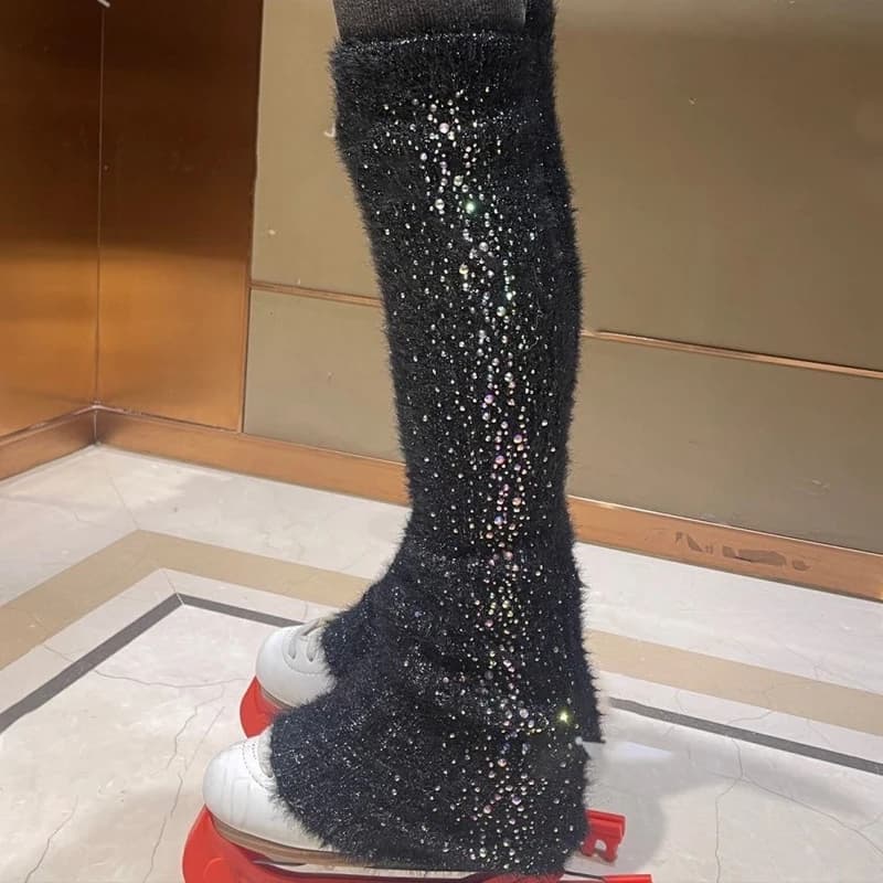 Protezioni per le gambe di pattinaggio artistico, peluche caldo, calzini per le gambe forati a caldo
