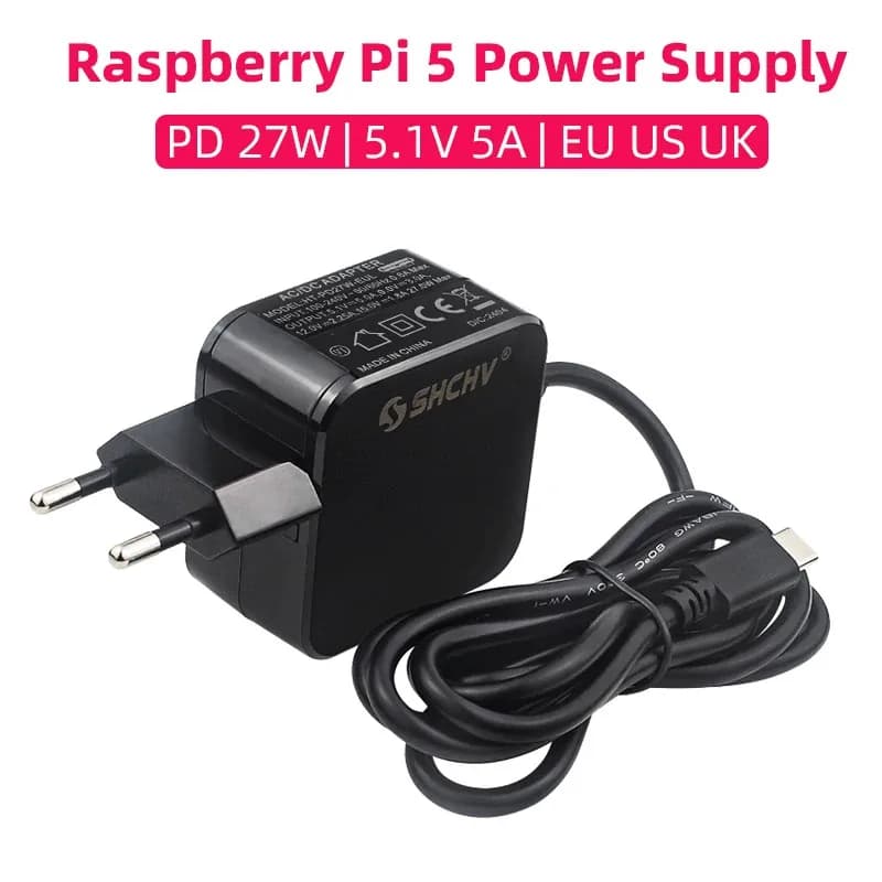 Alimentatore Raspberry Pi 5 PD 27W 5.1V 5A Adattatore di alimentazione USB Type-C Spina EU US UK per RPI 5 Pi5