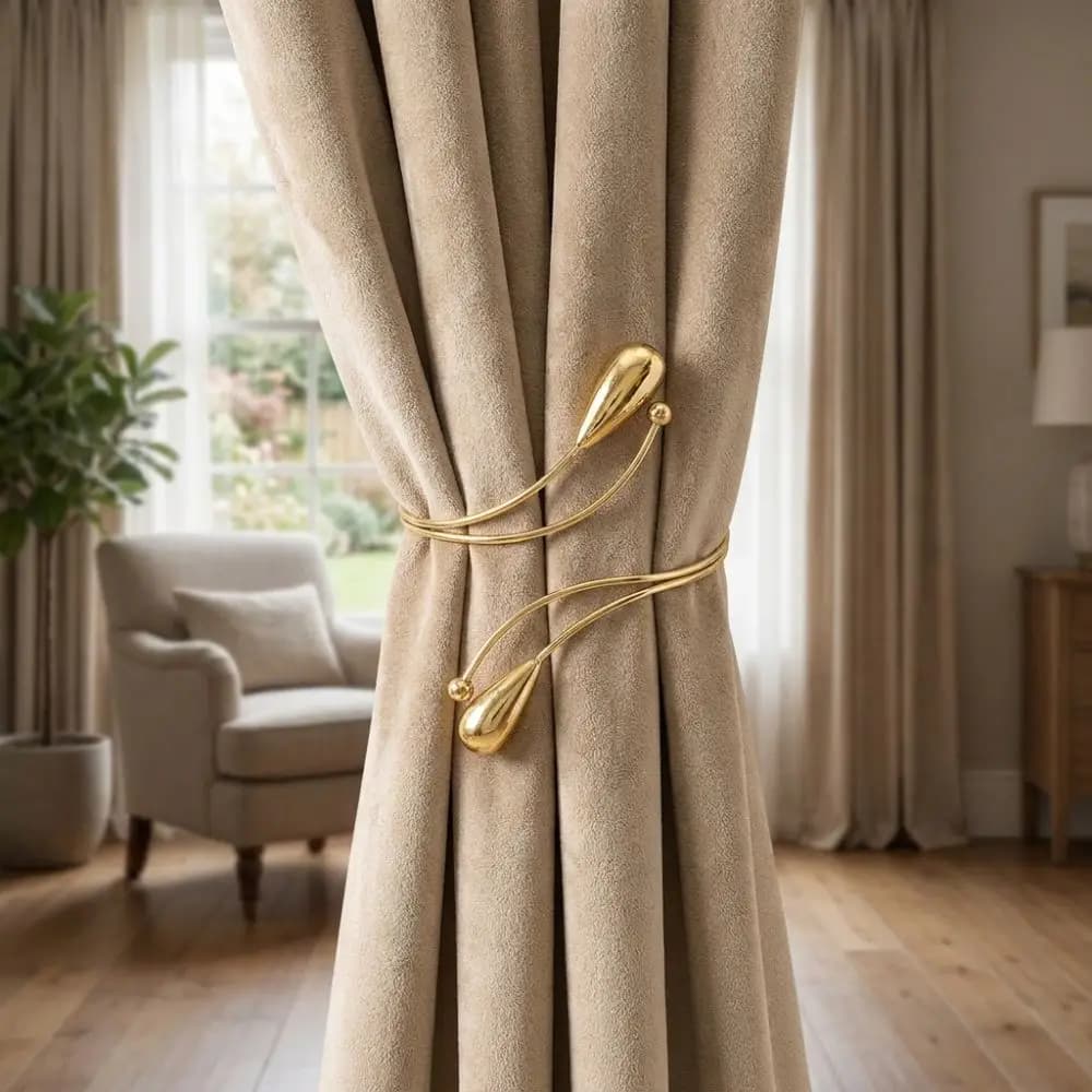 2PCS Adjustable Teardrop Shape Curtain Buckle Belt Burlap Flower Arm Ring Curtain Holders Metal Curtain Holdbacks Office Decor