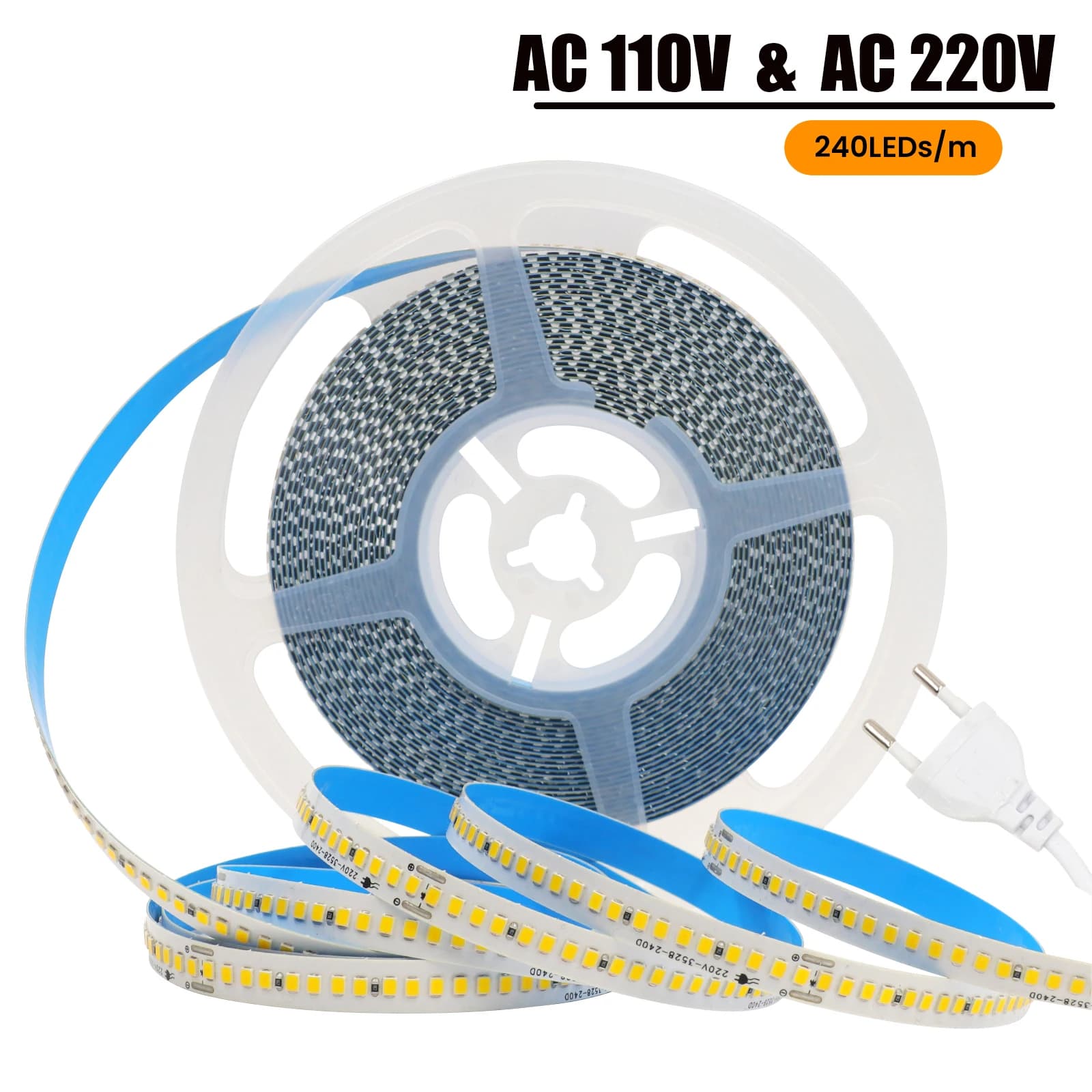 SMD 2835 240Leds/M Striscia LED AC 220V 110V IP44 Decorazioni per la casa Nastro flessibile Striscia Nastro autoadesivo Striscia di luce a catena