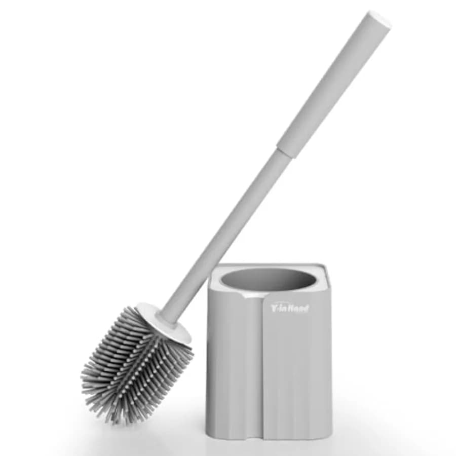 Curated Picks Toilet Brush and Holder Set, Silicone Toilet Bowl Cleaner Brush Bristles, Bathroom and RV Cleaning Tools, Space S