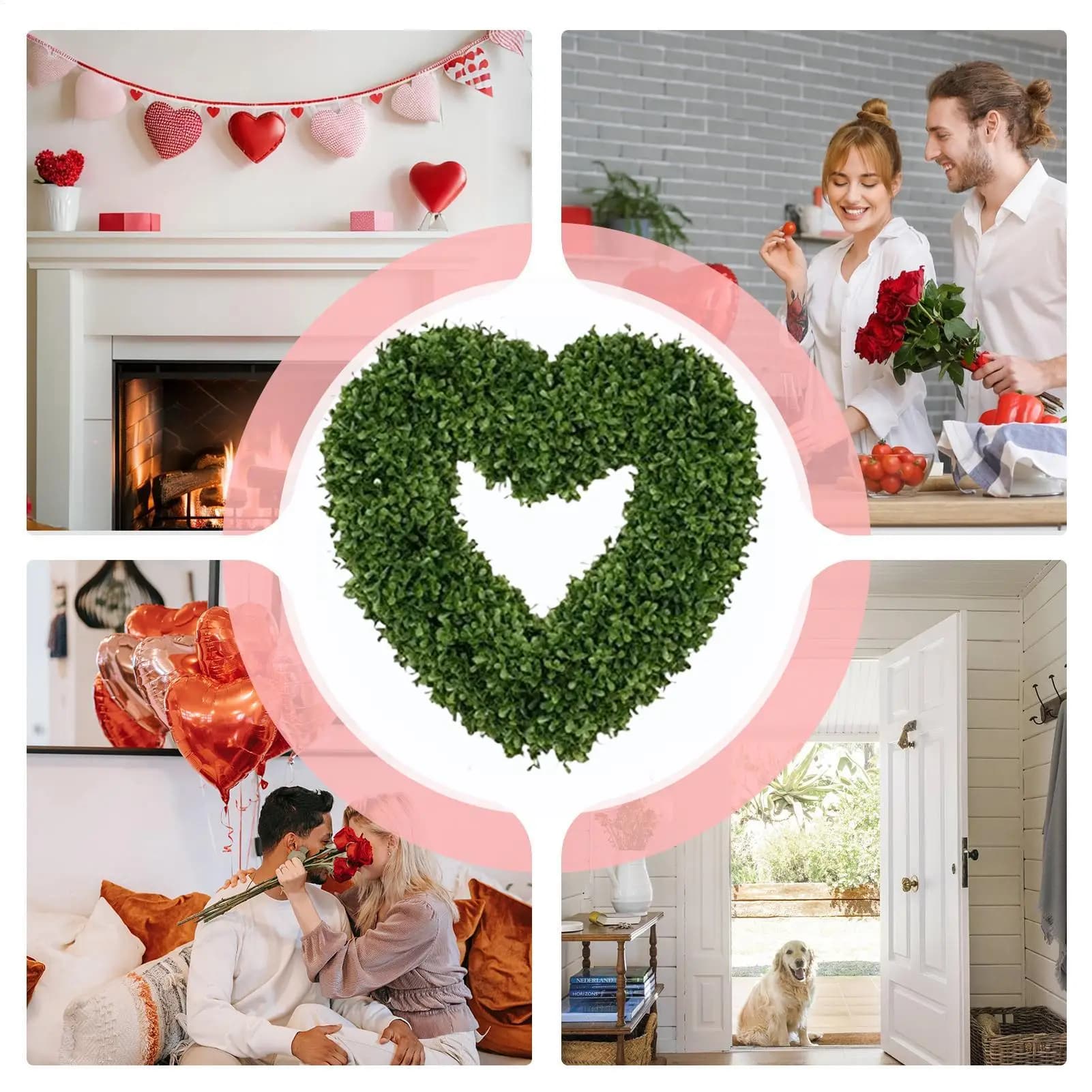Boxwood Topiary Valentines Heart Fake Planter Small Faux Green Potted Plants for Indoor Outdoor Living Room Porch Window Garden